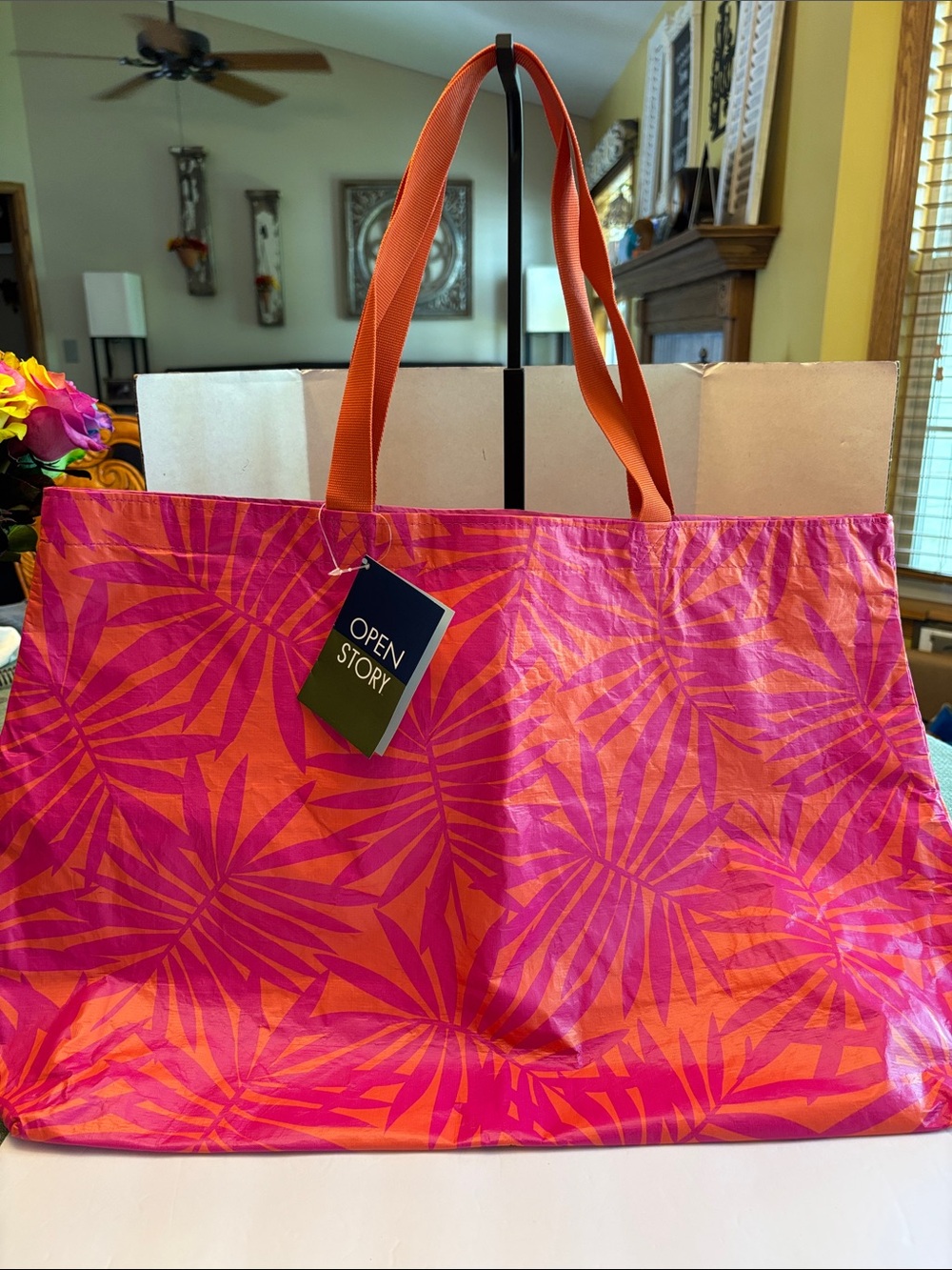 💕3/75💕Open Story Reversible Tropical Tote Bag 19” x 7” x 14.5”